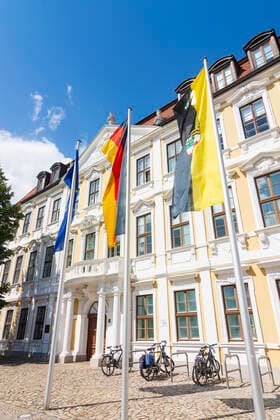 Landtag von Sachsen-Anhalt (State Parliament of Saxony-Anhalt), flags of Europe, Germany and Saxony-Anhalt Magdeburg Sachsen-Anhalt, Saxony-Anhalt Germany