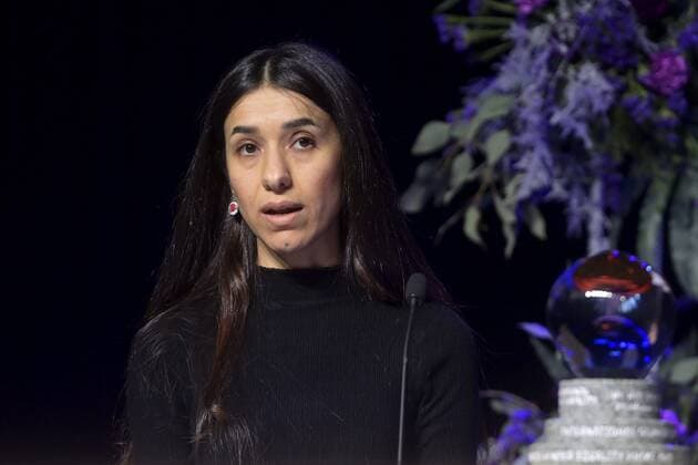 Yazidi activist and the co-recipient of the 2018 Nobel Peace Prize, Nadia Murad speaking the International Gender Equality Prize ceremony at the Tampere Hall in Tampere, Finland, on November 22, 2021. The prize is awarded to a person or organisation that has advanced gender equality in a globally significant way. Tampere Finland  Copyright: xVesaxMoilanenx LKFTJK20211122160939SPOG
