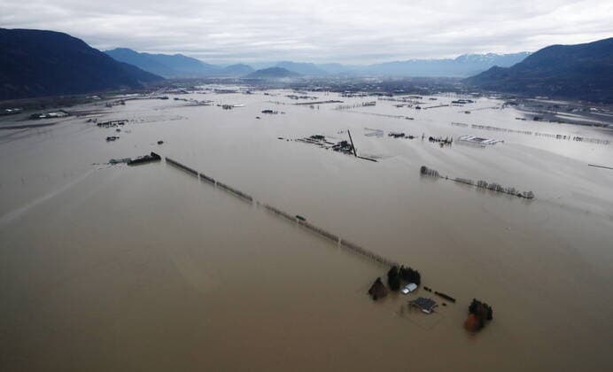 November 22, 2021, Abbotsford, BC, CANADA: Flooded farms are seen in this aerial photo in Sumas Prairie, Abbotsford, B.C., on Monday, November 22, 2021. Abbotsford CANADA  - ZUMAc35_ 20211122_zaf_c35_114 Copyright: xDarrylxDyckx