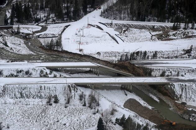 November 22, 2021, Merritt, BC, CANADA: Damage caused by heavy rains and mudslides is shown in this aerial photo along the Coquihalla Highway south of Merritt, B.C., on Monday, November 22, 2021. Merritt CANADA  - ZUMAc35_ 20211122_zaf_c35_119 Copyright: xDarrylxDyckx