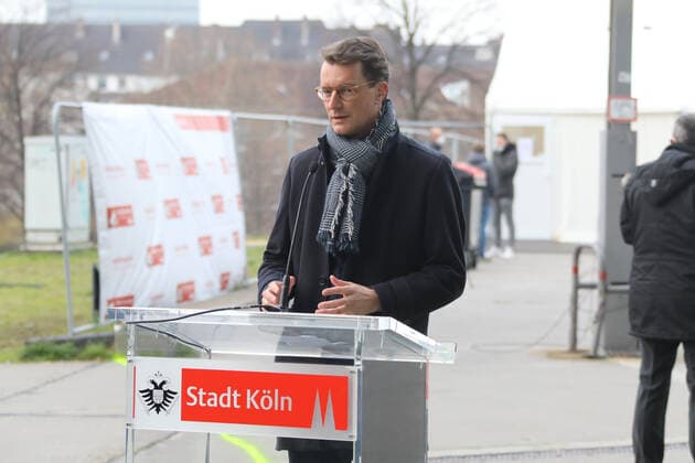 Opening of vaccination centre Drive In Lanxess Arena Cologne Germany 23 11 2021 Minister President Hendrik Wüst