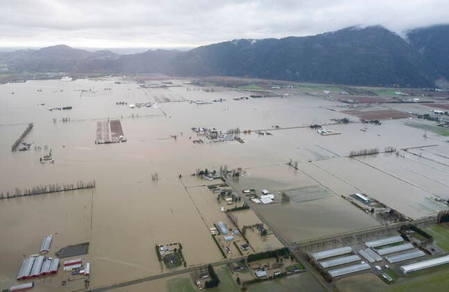 November 23, 2021, ABBOTSFORD, BC, CANADA: Flood waters are seen from the air in Abbotsford, B.C., Tuesday, November 23, 2021. ABBOTSFORD CANADA  - ZUMAc35_ 20211123_zaf_c35_177 Copyright: xJonathanxHaywardx