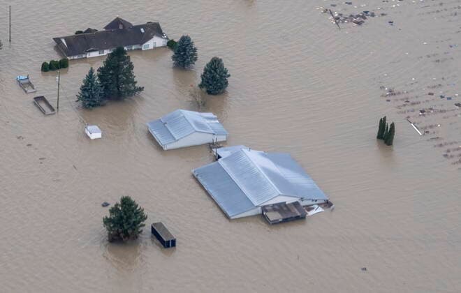 November 23, 2021, ABBOTSFORD, BC, Canada: Flood waters surround a farm in Abbotsford, B.C., Tuesday, Nov. 23, 2021. ABBOTSFORD Canada  - ZUMAc35_ 20211123_zaf_c35_222 Copyright: xJonathanxHaywardx