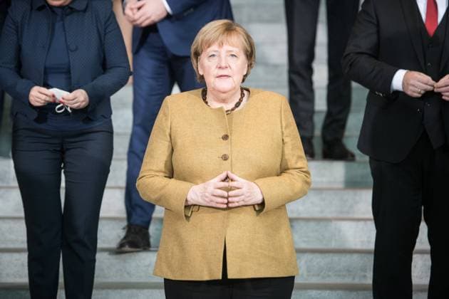 German Chancellor Angela Merkel CDU during a group photo on 24 November 2021 after the cabinet meeting of the German government at the Chancellery in Berlin part cabinet meeting of the German government