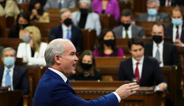 November 24, 2021, Ottawa, on, Canada: Conservative Leader Erin O Toole rises during question period in the House of Commons on Parliament Hill in Ottawa on Wednesday, Nov. 24, 2021. Ottawa Canada  - ZUMAc35_ 20211124_zaf_c35_095 Copyright: xSeanxKilpatrickx