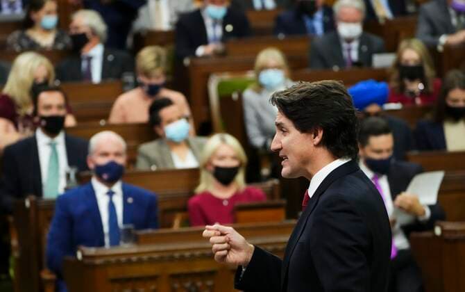 November 24, 2021, Ottawa, on, Canada: Prime Minister Justin Trudeau rises during question period in the House of Commons on Parliament Hill in Ottawa on Wednesday, Nov. 24, 2021. Ottawa Canada  - ZUMAc35_ 20211124_zaf_c35_097 Copyright: xSeanxKilpatrickx