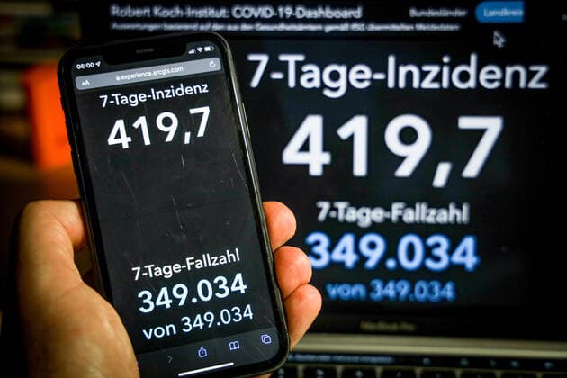 Coronavirus in Germany Covid 19 Dashboard of the Robert Koch Institute Germany has crossed the threshold of 100 000 corona deaths 25 11 2021 Robert Koch Institute 7 days Incidence 419.7 7 days Number of cases 349 034 COVID 19 cases 5 573 756 Addition of 75 961 compared to the previous day COVID 19 deaths 100 119 Addition of 351 compared to the previous day