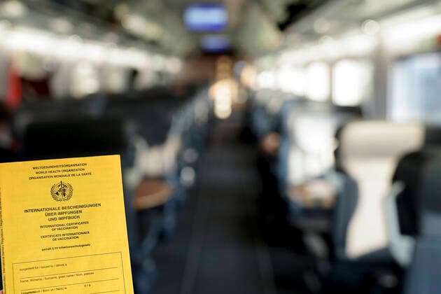 Symbol photo vaccination proof in the railway traffic Analogous vaccination proof in the local and long-distance traffic of the Deutsche Bahn Symbol picture 2G, 3G obligation, vaccination obligation for Corona vaccination in the railway traffic here in the ICE of the Deutsche Bahn Germany