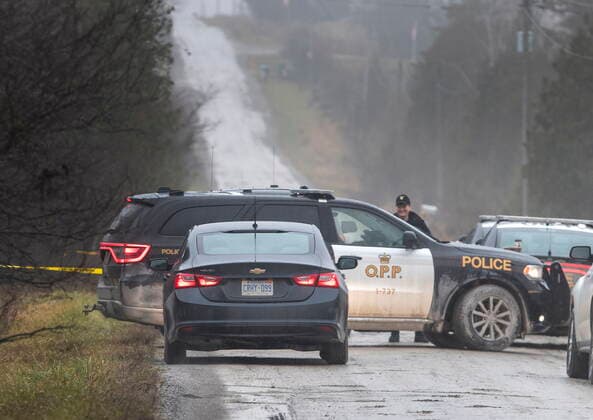November 25, 2021, KAWARTHA LAKES, ONT, CANADA: Ontario Provincial Police attend a rural shooting scene on Devitts Road, in the City of Kawartha Lakes, Ont., on Thursday, November 25, 2021. The OPP Special Investigations Unit is investigating as a Kawartha Lakes OPP officer discharged his weapon during the incident. One man who has not been identified was pronounced deceased at the scene. KAWARTHA LAKES CANADA  - ZUMAc35_ 20211125_zaf_c35_105 Copyright: xFredxThornhillx