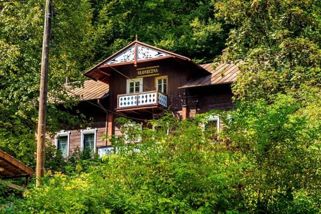 Ojcow, Poland - August 24, 2020: Historic wooden Sloneczna, Sunny, villa house in Pradnik creek valley in Ojcow on Cracow-Czestochowa upland in Lesser Poland  BEW1DDB0B45