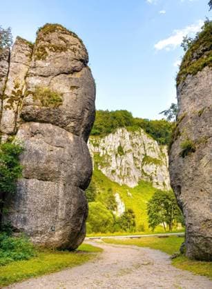 Cracow Gate - Brama Krakowska - Jurassic limestone rock gate formation in Pradnik creek valley of Cracow-Czestochowa upland in Ojcow in Lesser Poland  BEW1DDC3F76