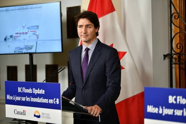 November 26, 2021, Victoria, BC, Canada: December 26, 2021 - Victoria, BC, Canada - Canadian Prime Minister Justin Trudeau addresses the media at the Legislative Assembly of British Columbia in Victoria, BC, Canada. Victoria Canada - ZUMAm115 20211126_zap_m115_007 Copyright: xMikexMastrandreax