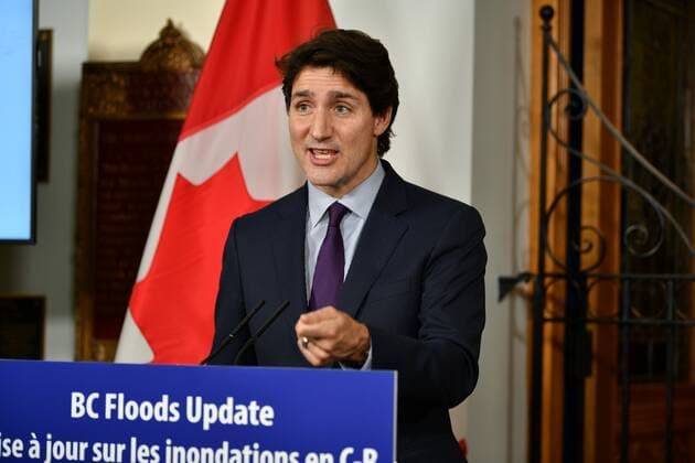 November 26, 2021, Victoria, BC, Canada: December 26, 2021 - Victoria, BC, Canada - Canadian Prime Minister Justin Trudeau addresses the media at the Legislative Assembly of British Columbia in Victoria, BC, Canada. Victoria Canada - ZUMAm115 20211126_zap_m115_017 Copyright: xMikexMastrandreax
