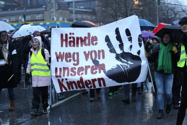 Demonstration of critics of the Corona measures under the motto The measure is full Hands off our children in downtown Ha
