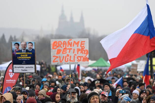 Demonstration against government lockdown rules in form of Freedom Festival, organised by Lets Open Czechia - DOG Croaked movement took place at Letna plain, Prague, Czech Republic, on Sunday, November 28, 2021. (CTKxPhoto OndrejxDeml) CTKPhotoP2021112804057 