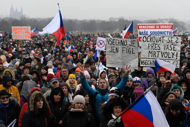 Demonstration against government lockdown rules in form of Freedom Festival, organised by Lets Open Czechia - DOG Croaked movement took place at Letna plain, Prague, Czech Republic, on Sunday, November 28, 2021. (CTKxPhoto OndrejxDeml) CTKPhotoP2021112804064 