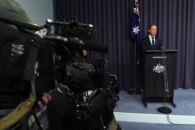 GREG HUNT COVID19 OMICRON PRESSER, Minister for Health Greg Hunt at a press conference at Parliament House in Canberra, Monday, November 29, 2021. ( NO ARCHIVING, EDITORIAL USE ONLY, NO USE IN BOOKS WITHOUT CONSENT CANBERRA ACT AUSTRALIA  Copyright: xMICKxTSIKASx 20211129001601243050