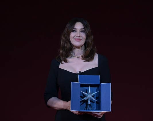 Turin, Monica Bellucci Stella della Mole award Turin Film Festival 2021 photocall with the presentation of the film THE GIRL THE FOUNTAIN by director Antongiulio Panizzi attended by Enzo Ghigo pres MNC, Domenico De Gaetano director MNC In the photo: Monica Bellucci Dolce & Gabbana dress Cartier jewelry  Copyright: xNickxZonnax xIPAx xNickxZonnax