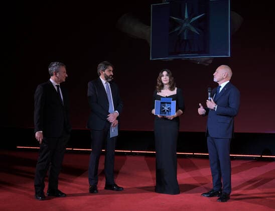 Turin, Monica Bellucci Stella della Mole award Turin Film Festival 2021 photocall with the presentation of the film THE GIRL THE FOUNTAIN by director Antongiulio Panizzi attended by Enzo Ghigo pres MNC, Domenico De Gaetano director MNC In the photo: Monica Bellucci Dolce & Gabbana dress Cartier jewelry  Copyright: xNickxZonnax xIPAx xNickxZonnax