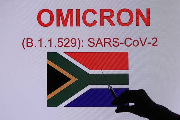 Wind Theme Picture Omicron, Omicron Variant, Mutant, New Viral Variant of Coronavirus from South Africa Theme Picture Omicron, Omicron Variant, Mutant, New Viral Variant of Coronavirus from South Africa Omicron, SARS Cov 2, B 1 1 529, Coronavirus, Silhouette with Syringe and Gloves, Finger, Vaccine Vial, Vaccine Vial, Vaccine in Coronapandemic Omi Copyright: xFleigx xEibner-Pressefotox EP_dfg