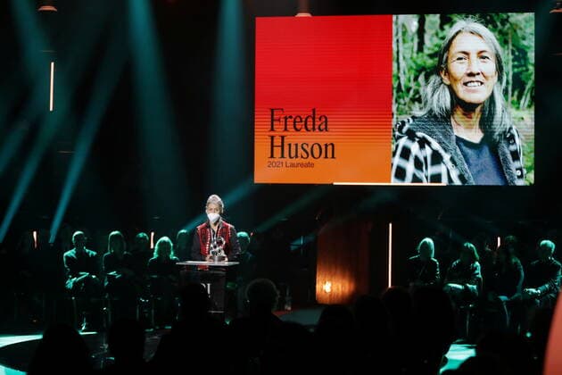 Laureate Freda Huson, Canada, at the 2021 Right Livelihood Award ceremony at Cirkus, in Stockholm, Sweden on December 01, 2021 Huson received the prize for her fearless dedication to reclaiming her people’s culture and defending their land against disastrous pipeline projects Stockholm Sweden x1037x,  Copyright: xSörenxAnderssonx xTTx SWEDEN RIGHT LIVELIHOOD AWARD