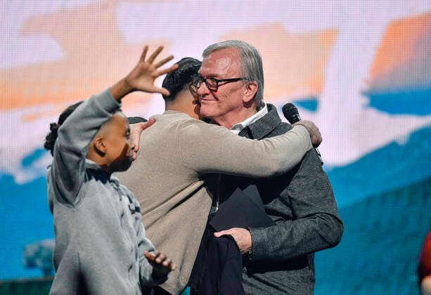 Tim Avicii Bergling s father Klas Bergling with Mohammed Ali from the leisure center Minimix in Hammarkullen in Gothenburg, who received the newly established annual prize from the Tim Berglind Foundation of SEK 50,000 and a painting by the artist Maxi Svensson Together For A Better Day at Avicii Arena, a concert to dr  Copyright: xAndersxWiklund TTx TOGETHER FOR A BETTER DAY