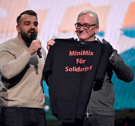 Tim Avicii Bergling s father Klas Bergling with Mohammed Ali from the leisure center Minimix in Hammarkullen in Gothenburg, who received the newly established annual prize from the Tim Berglind Foundation of SEK 50,000 and a painting by the artist Maxi Svensson Together For A Better Day at Avicii Arena, a concert to dr  Copyright: xAndersxWiklund TTx TOGETHER FOR A BETTER DAY