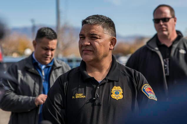 December 2, 2021, Albuquerque, New Mexico, USA: Albuquerque..APD Chief, Harold Medina, gives a briefing to reporters about the shooting at the Villa Hermosa apartment complex on December 02, 2021. for the Albuquerque Journal.Albuquerque, New Mexico Albuquerque USA - ZUMAab1_ 20211202_zaf_ab1_011 Copyright: xMikexSandovalx