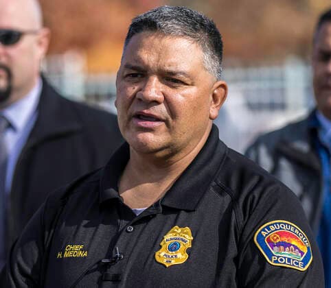 December 2, 2021, Albuquerque, New Mexico, USA: Albuquerque..APD Chief, Harold Medina, gives a briefing to reporters about the shooting at the Villa Hermosa apartment complex on December 02, 2021. for the Albuquerque Journal.Albuquerque, New Mexico Albuquerque USA - ZUMAab1_ 20211202_zaf_ab1_013 Copyright: xMikexSandovalx