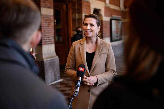 Prime Minister Mette Frederiksen S and Director of the National Board of Health Soeren Brostroem speak to the press after visiting the covid 19 vaccination site in the old ticket office at Copenhagen Central Station, Friday 3 December 2021 The Prime Minister and Soeren Brostroem wi  Copyright: PhilipxDavali PhilipxDavalix cop105 spdk20211203-160718-L