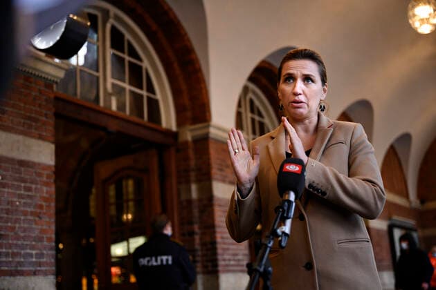 Prime Minister Mette Frederiksen S and Director of the National Board of Health Soeren Brostroem speak to the press after visiting the covid 19 vaccination site in the old ticket office at Copenhagen Central Station, Friday 3 December 2021 The Prime Minister and Soeren Brostroem wi  Copyright: PhilipxDavali PhilipxDavalix cop105 spdk20211203-160805-L