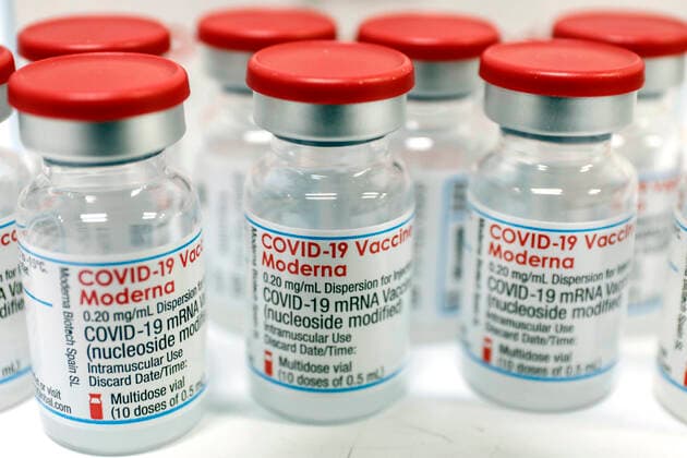 Vaccinations Schoenefeld, 03 12 2021 Vials containing the active substance Moderna for vaccination against Covid19 Schoenefeld Brandenburg