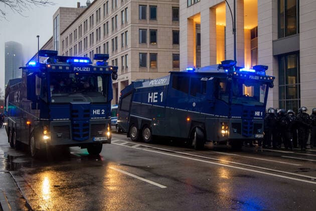Demonstration in Frankfurt against the Corona measures The demonstration was broken up after a few minutes due to a lack of safety distances between the participants Water cannons were brought into position Copyright: xUdoxHerrmannx