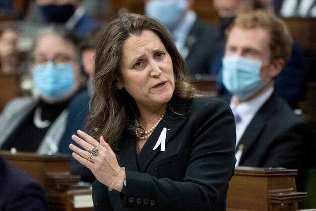 December 6, 2021, Ottawa, ON, Canada: Deputy Prime Minister and Finance Minister Chrystia Freeland rises during Question Period, Monday, December 6, 2021 in Ottawa. Ottawa Canada  - ZUMAc35_ 20211206_zaf_c35_043 Copyright: xAdrianxWyldx