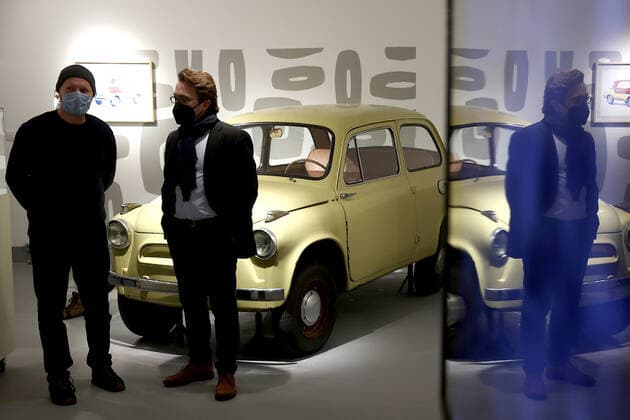 MOSCOW, RUSSIA â€“ DECEMBER 6, 2021: Men visit an exhibition titled The History of Russian Design â€“ The Best of 1917-2022 and held at the New Tretyakov Gallery, the first to feature a vast collection of the Moscow Design Museum. Artyom Geodakyan TASS  TS11AE05