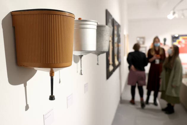 MOSCOW, RUSSIA â€“ DECEMBER 6, 2021: Tap-up hand sinks on display during an exhibition titled The History of Russian Design â€“ The Best of 1917-2022 and held at the New Tretyakov Gallery, the first to feature a vast collection of the Moscow Design Museum. Artyom Geodakyan TASS  TS11AE28