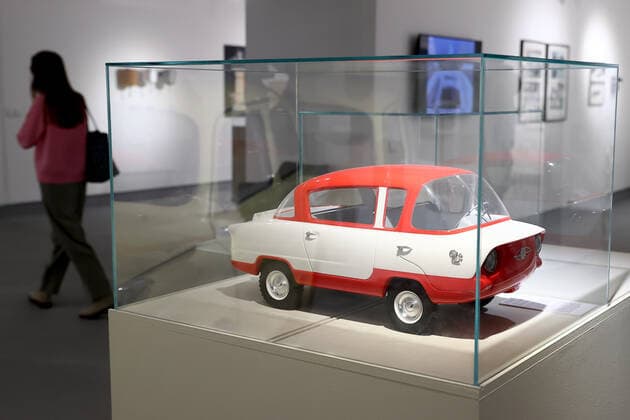 MOSCOW, RUSSIA â€“ DECEMBER 6, 2021: A scale model of a NAMI A50 Belka subcompact car on display during an exhibition titled The History of Russian Design â€“ The Best of 1917-2022 and held at the New Tretyakov Gallery, the first to feature a vast collection of the Moscow Design Museum. Artyom Geodakyan TASS  TS11AE29