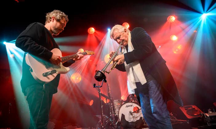 DMA Jazz 2021 Jakob Bro and Palle Mikkelborg on stage at Danish Music Awards Jazz 2021 at Bremen Theater in Copenhagen 6 December 2021, Copenhagen  Copyright: TorbenxChristensen TorbenxChristensenx COP200 spdk20211207-021351-L