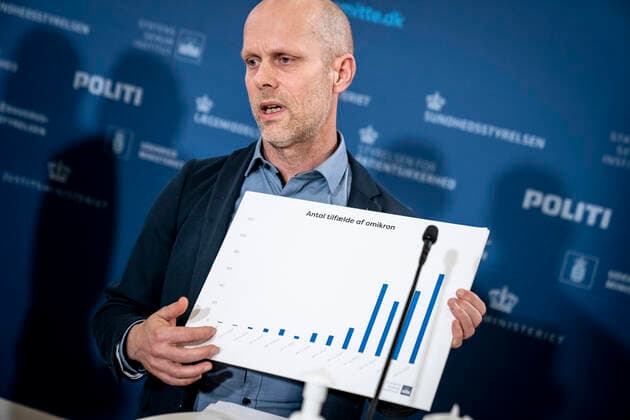 Managing Director of the Statens Serum Institut Henrik Ullum during a press briefing on the status of the epidemic, the Omikron variant, infection detection and test capacity, in Eigtveds Warehouse in Copenhagen, Tuesday 7 December 2021, Copenhagen Denmark  Copyright: RitzauxScanpix MadsxClausxRasmussenx cop105 spdk20211207-173947-L