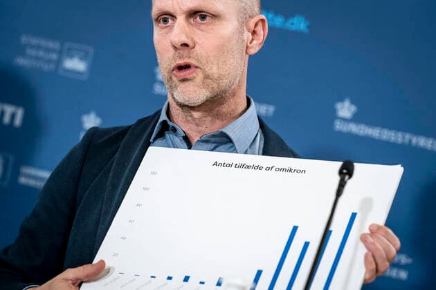 Managing Director of the Statens Serum Institut Henrik Ullum during a press briefing on the status of the epidemic, the Omikron variant, infection detection and test capacity, in Eigtveds Warehouse in Copenhagen, Tuesday 7 December 2021, Copenhagen Denmark  Copyright: RitzauxScanpix MadsxClausxRasmussenx cop105 spdk20211207-174006-L