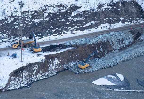 December 9, 2021, SPENCES BRIDGE, BC, CANADA: A section of highway 8 disappears into the river following the recent floods near Spences Bridge, B.C. Thursday, December 9, 2021. SPENCES BRIDGE CANADA  - ZUMAc35_ 20211209_zaf_c35_166 Copyright: xJonathanxHaywardx