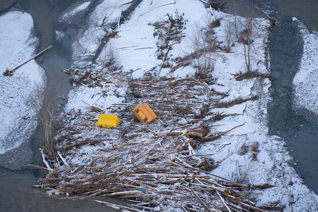December 9, 2021, SPENCES BRIDGE, BC, CANADA: Debris is pictured in the river near Merritt, B.C. Thursday, December 9, 2021. SPENCES BRIDGE CANADA  - ZUMAc35_ 20211209_zaf_c35_174 Copyright: xJonathanxHaywardx