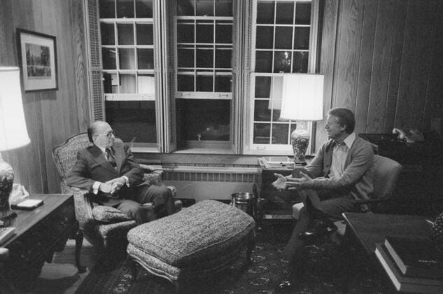 Jimmy Carter meets with Menahem Begin at Camp David ca. 09 05 1978 1062_05_L_-11123-