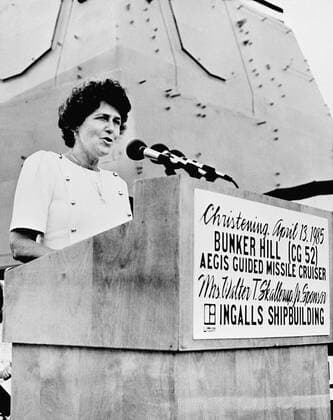 Rep. Beverly Byron, D-Maryland, and a member of the House Armed Services Committee, speaks during the christening of the guided missile cruiser USS BUNKER HILL (CG 52). 1062_05_L_-9261-