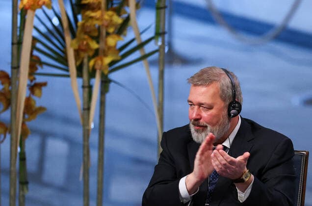 OSLO, NORWAY â€“ DECEMBER 10, 2021: Russian journalist, Novaya Gazeta editor-in-chief Dmitry Muratov attends the 2021 Nobel Peace Prize award ceremony at Oslo City Hall. The Norwegian Nobel Committee has decided to award the Nobel Peace Prize for 2021 to Philipino-American journalist Maria Ressa and Russian journalist Dmitry Muratov in recognition of their efforts to safeguard freedom of expression, which is a precondition for democracy and lasting peace . Sergei Bobylev TASS  TS11B5B9