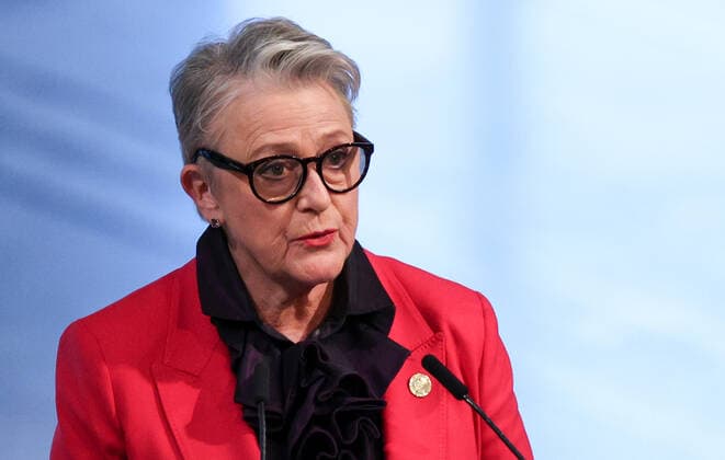OSLO, NORWAY â€“ DECEMBER 10, 2021: Norwegian Nobel Committee Chairwoman Berit Reiss-Andersen speaks at the 2021 Nobel Peace Prize award ceremony at Oslo City Hall. The Norwegian Nobel Committee has decided to award the Nobel Peace Prize for 2021 to Philipino-American journalist Maria Ressa and Russian journalist Dmitry Muratov in recognition of their efforts to safeguard freedom of expression, which is a precondition for democracy and lasting peace . Sergei Bobylev TASS  TS11B5C5