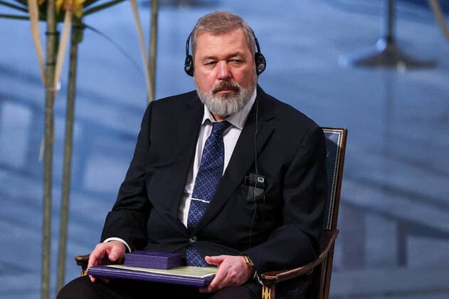 OSLO, NORWAY â€“ DECEMBER 10, 2021: 2021 Nobel Peace Prize winner, Russian journalist, Novaya Gazeta editor-in-chief Dmitry Muratov is seen during the 2021 Nobel Peace Prize award ceremony at Oslo City Hall. The Norwegian Nobel Committee has decided to award the Nobel Peace Prize for 2021 to Maria Ressa and Dmitry Muratov in recognition of their efforts to safeguard freedom of expression, which is a precondition for democracy and lasting peace . Sergei Bobylev TASS  TS11B5EF