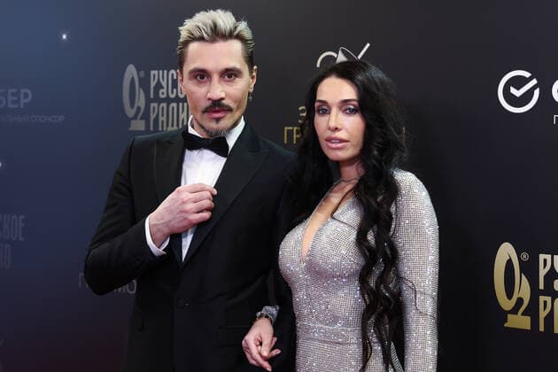 MOSCOW, RUSSIA - DECEMBER 10, 2021: Singer Dima Bilan and actress Yekaterina Davydova attend the 2021 Golden Gramophone Awards ceremony at the State Kremlin Palace. Valery Sharifulin TASS  TS11B6BA