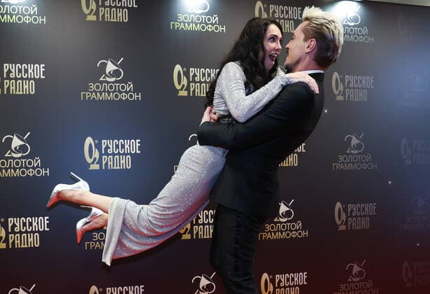 MOSCOW, RUSSIA - DECEMBER 10, 2021: Singer Dima Bilan and actress Yekaterina Davydova attend the 2021 Golden Gramophone Awards ceremony at the State Kremlin Palace. Valery Sharifulin TASS  TS11B6BB