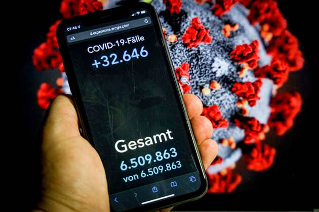 Coronavirus in Germany Covid 19 Dashboard of the Robert Koch Institute 12 12 2021 Robert Koch Institute 7 days Incidence 390.9 7 days Number of cases 325 063 COVID 19 cases 6 509 863 Addition by 32 646 compared to previous day COVID 19 deaths 105 638 Addition by 132 compared to previous day